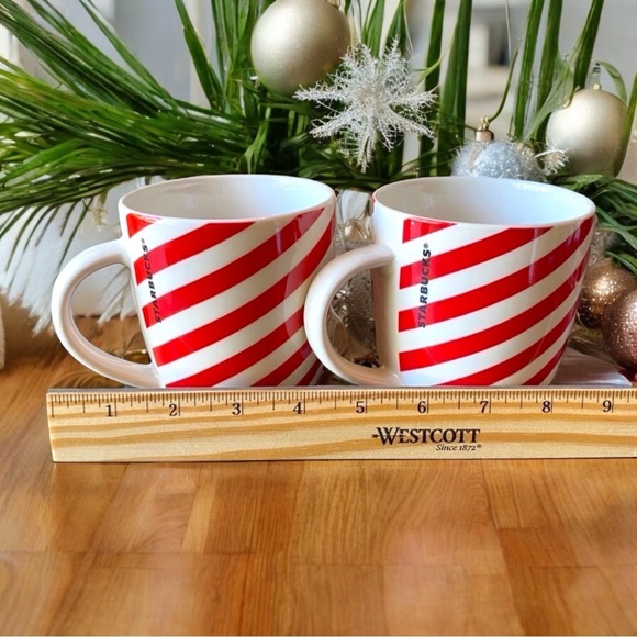 STARBUCKS Candy Stripe Red & White Christmas Mugs - 12oz (Set of 2) - Picture 3 of 10